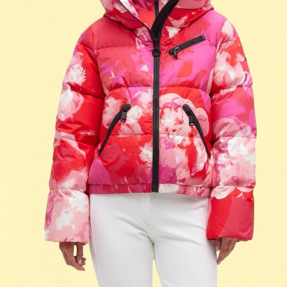 Goldbergh Puffer Ski Jacket Alpenrose Floral Print Hooded Down Pink Size 8 - Picture 2 of 8